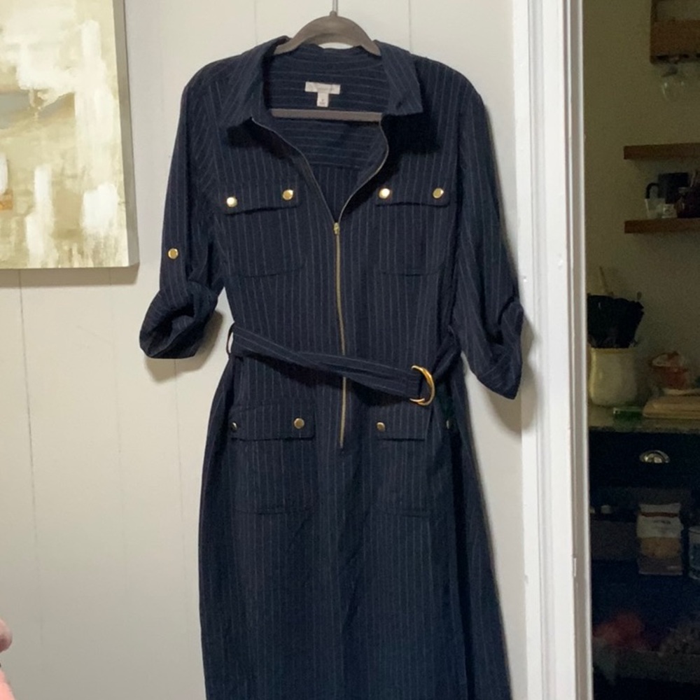 Dress Barn Blue Buttoned Shirt Dress with Notched Collar